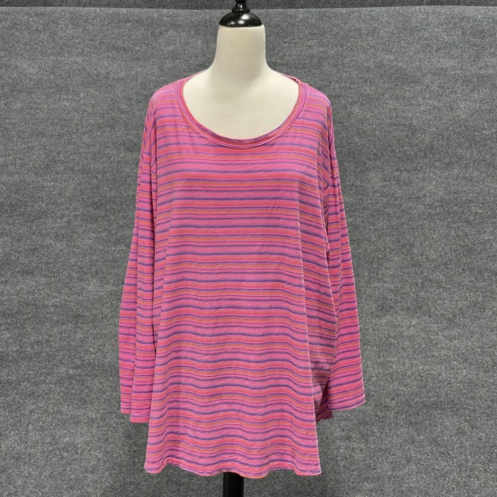 Fresh Produce Shirt Womens 3XL Pink Striped Scoop Long Sleeve Made USA E384